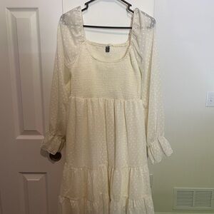 SHEIN Cream Textured Long Sleeve Dress